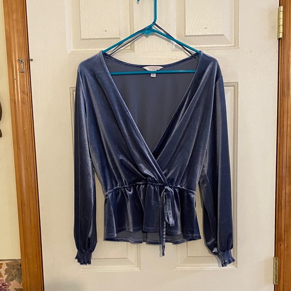 LC Lauren Conrad Tops - LC Lauren Conrad Velvet Wrap Blouse in Blue